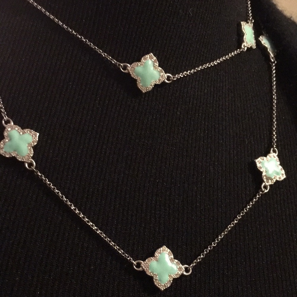 Silver/turquoise clover necklace.